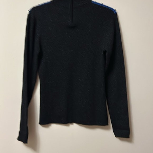 1 Once Again black sweater mesh neckline  sequin beads trim sparkles  size L - Picture 5 of 5